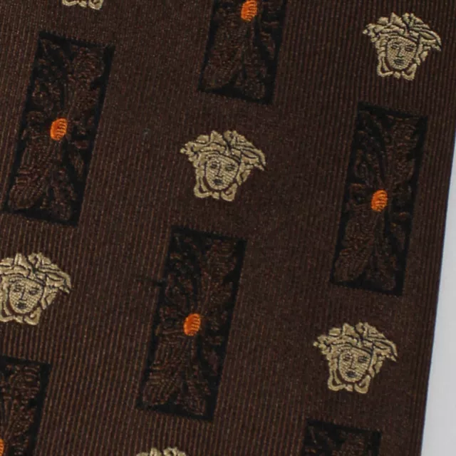 100% New VERSACE Silk Tie Brown Medusa Design - Original Gift Box GENUINE 231191 2