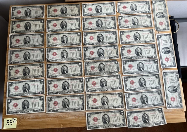 1928-D, G  $2 Two Dollar Bill Red Seal Notes Lot of 33