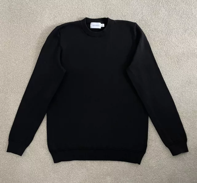 Topman Black Fine Knit Long Sleeve Round Neck Jumper Size Small