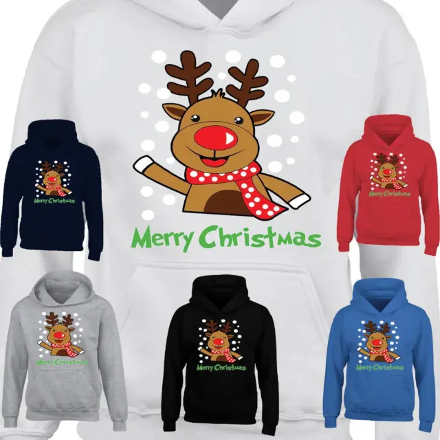 Kids Christmas Hoodie Boys Girls Xmas Reindeer Rudolph Jumper Top Pullover