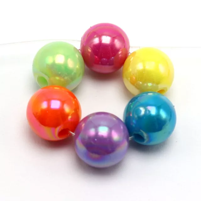 100 Mixed Bubblegum Color Luster AB Acrylic Round Beads 12mm Smooth Ball