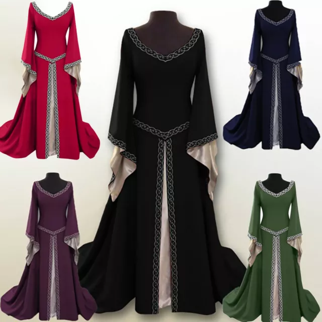 🐟Women Halloween Gothic Witch Dress Victorian Renaissance Medieval Maxi Dress