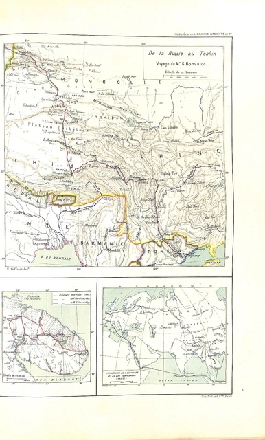 Carte Asie Tibet Russie Tonkin  Viêt Nam Chine Mongolie Inde GRAVURE PRINT 1891