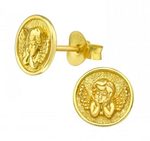 925 ECHT SILBER VERGOLDET *** Ohrringe Ohrstecker Engel Schutzengel 8 mm
