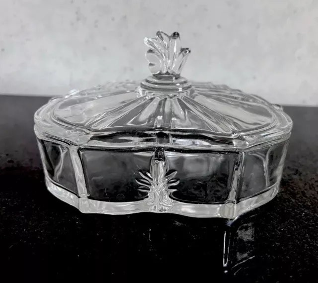 Fostoria Baroque Clear Glass Candy Dish with Lid 3 Part Divided As Is*
