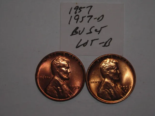 wheat penny 1957,1957D SET GEM RED BU 1957-D LINCOLN CENT LOT #B UNC RED LUSTER