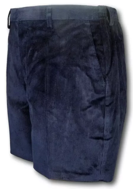 'David Luke' Navy Classico Corduroy Scuola Uniforme Pantaloni Corti - Bianco