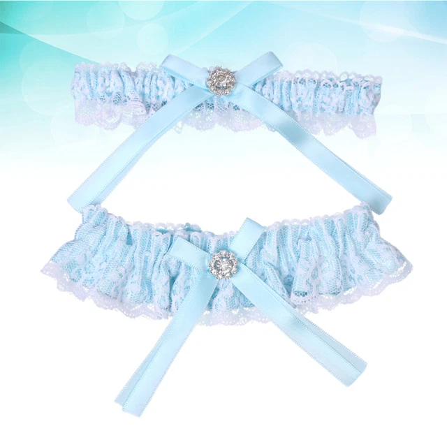 Set di giarrettiere da sposa in pizzo di lusso: giarrettiera da sposa Something Blue - Italia