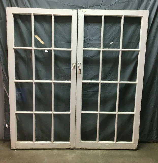 Pair Antique 12 Lite Casement Cabinet Cupboard Windows Vintage 28x60 Old 511-22B