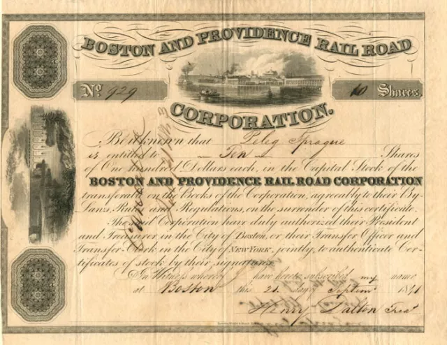 Boston and Providence Railroad Corporation - Stock Certificate - Railroad Stocks