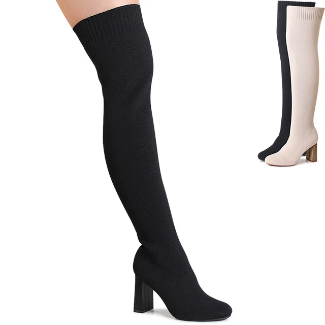 Chaussures Femme Cuissardes Tricot Jambières Longue Hampe Bottes Cuissardes