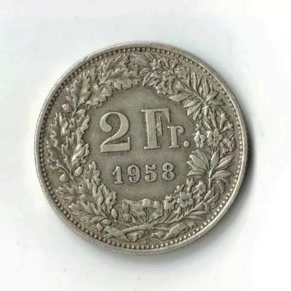 1958 Switzerland 2 Francs Cuhaj KM 21, 0.835 silver coin 10 gr.