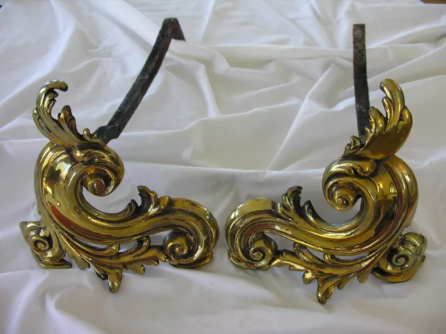 Andirons, Elegant Brass Antique Victorian Chenet