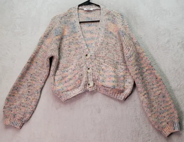 BB Dakota Confetti Sweater Womens XS Multi Knit Rainbow Long Sleeve Button Front