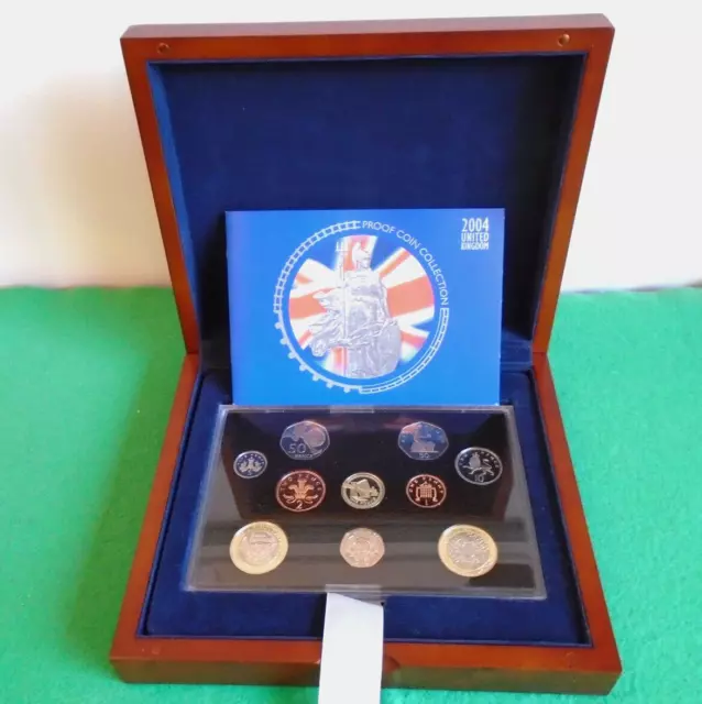 Royal Mint 2004 UK Proof Coin Set - Executive wooden case + COA info booklet