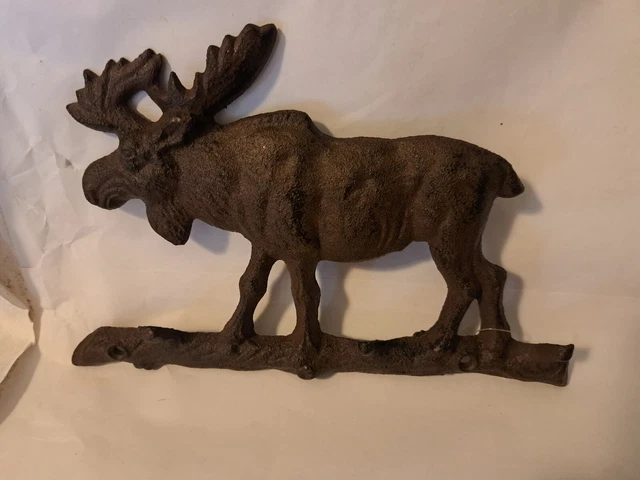 Moose Wall Hooks Cast Iron Coat Towel Hanger Key Rack Rustic Brown Cabin Decor