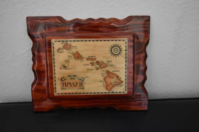 "The Islands of Hawaii" Michael Lee Woodcut Wall Art Map of Hawaii Souvenir Tiki