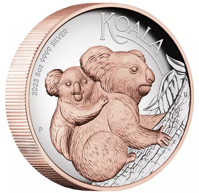 2023 Australia Koala High Relief Rose Gold Gilt 5 oz Silver Coin Mintage of 750