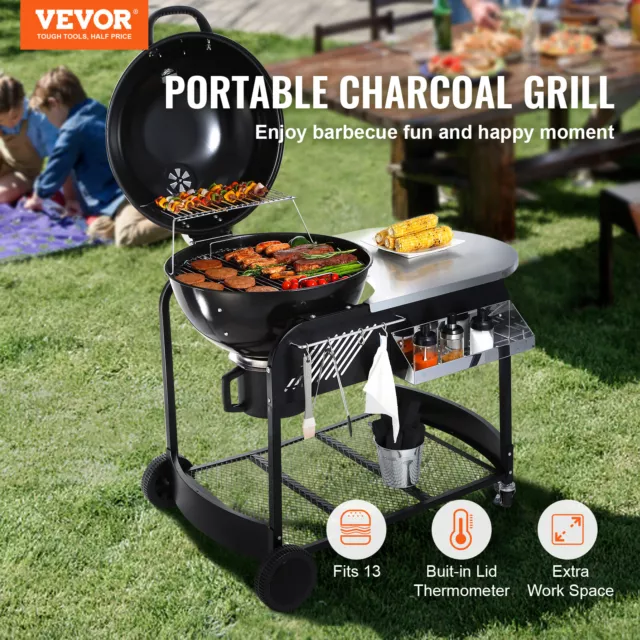 VEVOR Barbecue à Charbon sur Chariot Barbecue Rond Mobile 54 cm BBQ Extérieur 2