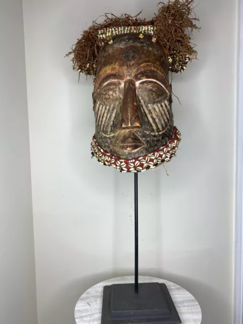 Kuba Helmet Mask Pwoo Itok Raffia Large Congo African Art 12" X 8" X 6" 2