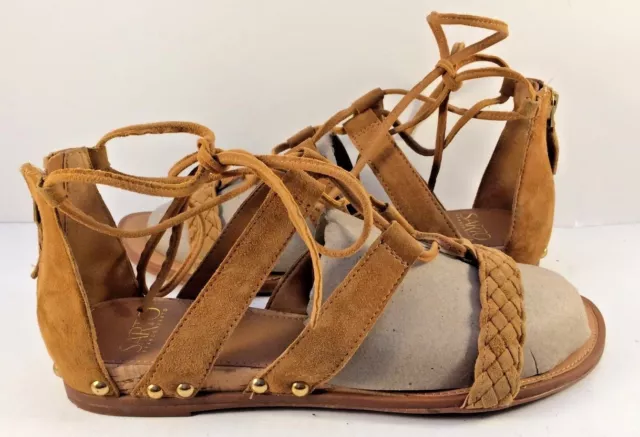 Franco Sarto Tan Suede Pierson Flat Sandals Womens Size US 9M