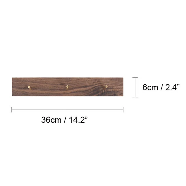 Rustic Black Walnut Solid Wood Coat Hat Holder Brass Hook Rack Wall Mounted