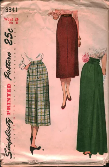 3341 Vintage Simplicity Sewing Pattern Juniors 1940s Skirt Cummerbund Afternoon