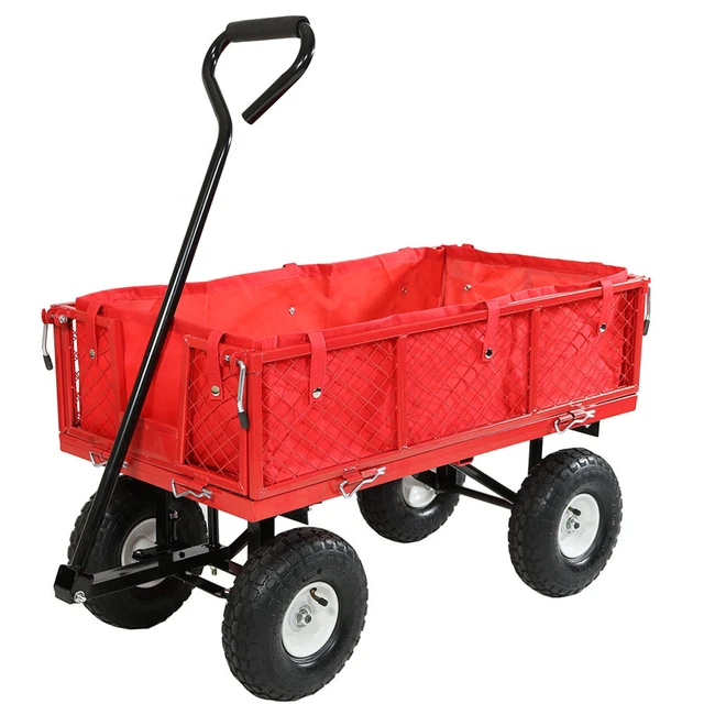 Sunnydaze Red Utility Cart with Folding Sides and Liner - 400-Pound Capacity