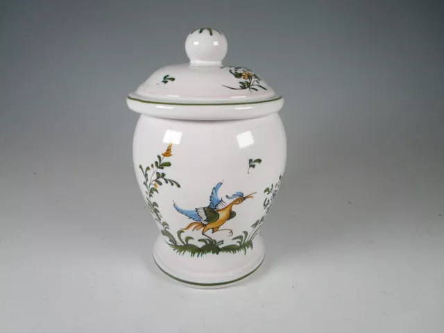 Lallier Moustiers Hand Painted France Bird Floral Covered Urn Vase Jar 5"