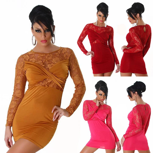 Vestito Donna Corto Elegante Abito da Cerimonia Mini Chiffon Maniche Lunghe per