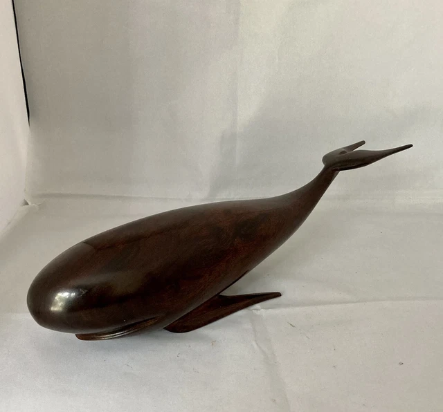 Wooden Whale 12 in woodcarving figurine sculpture heavy polished dark wood