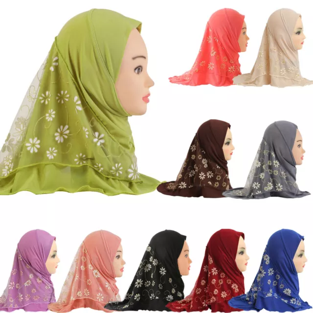 Lace Muslim Hijab Kids Baby Girls Shawls Scarf Islamic Child Hat 2-6Y