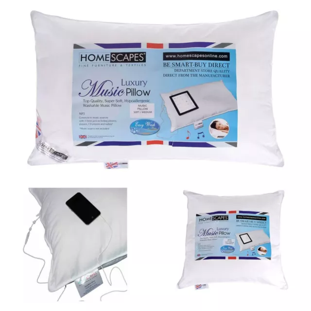 Homescapes Washable 5* Quality 100% Super Microfibre Music Pillow Soft or Firm