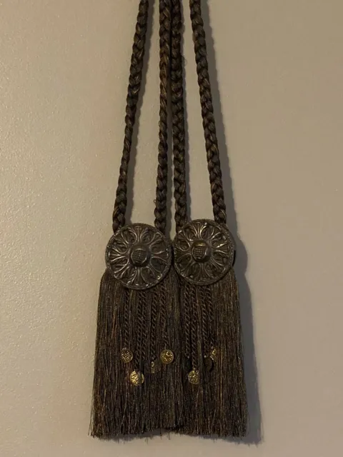 Brown & Bronze Tassels Handmade Braided Rope Drapery Curtain Tie Backs Pair