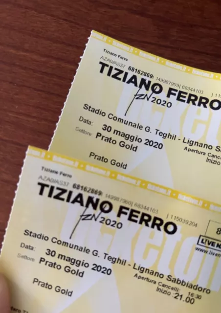 2 Biglietti  Concerto Tiziano Ferro Lignano Sabbiadoro Giugno 2023 PRATO GOLD