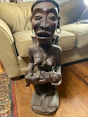 29.0 Inches Tall Antique African Bakongo Female Fertility/Maternity Wood Statue