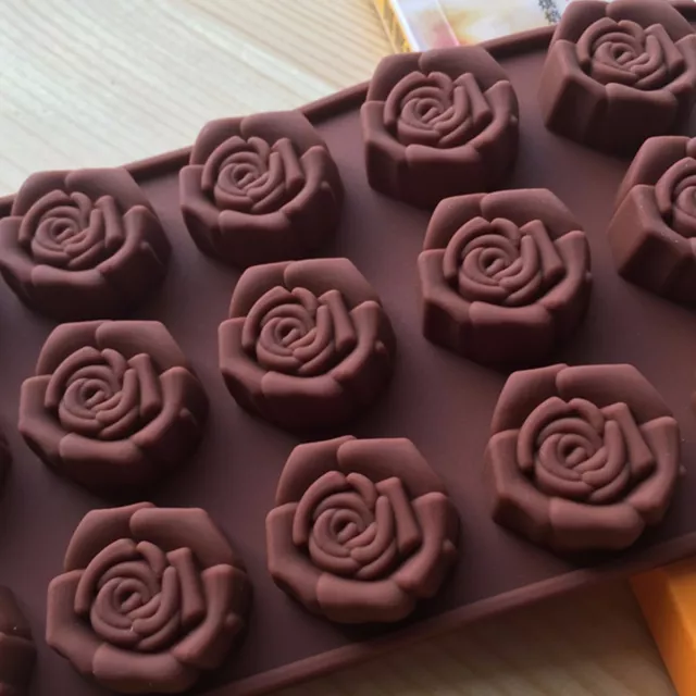 15-Cavity Silicone Flower Rose Chocolate Cake Soap Mold Baking Ice Tray Mould