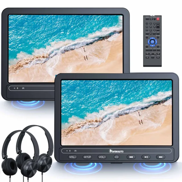 2X10.5" HD Auto DVD Player Kopfstütze Monitor Fernseher Für Kinder AKKU+Kopfhöre