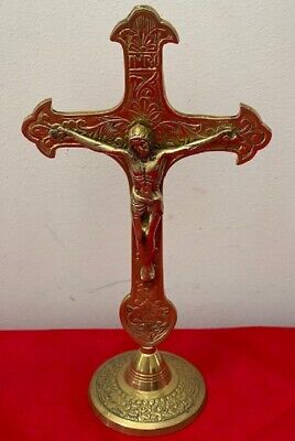 Ornate Crucifix Solid Brass 9.25" Metal Cross New Amazing details