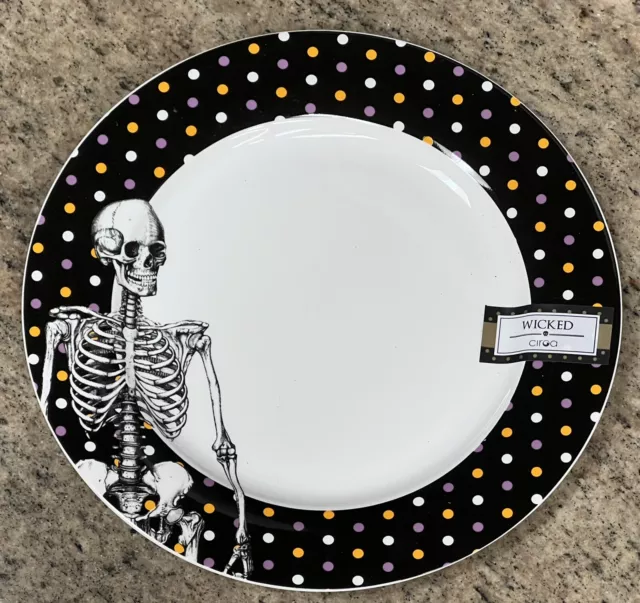 Ciroa Wicked Skeleton Orange Polka Dots Dinner Plates Set Of 2 Halloween