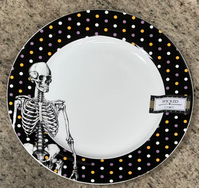 Ciroa Wicked Skeleton Orange Polka Dots Side Plates Set Of 4 Halloween