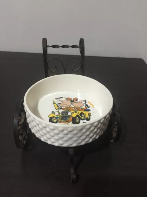 vintage 60s cartoon character dish on wire stand  cartoon police in car