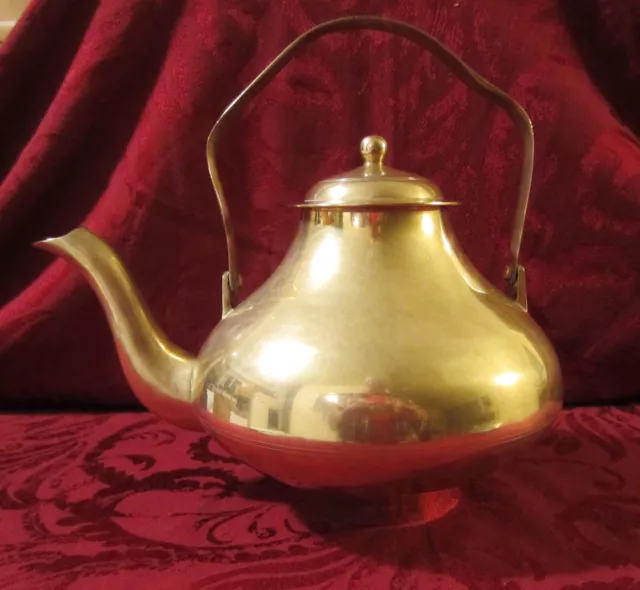 Large Vintage Heavy Solid Brass Tea Kettle - Decorative