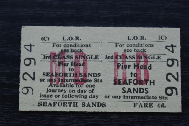 Liverpool Overhead Railway Ticket LOR PIER HEAD to SEAFORTH SANDS No 9294