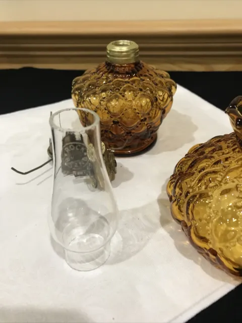 Miniature Amber Glass Diamond Quilt pattern Miniature Oil Lamp Shade 4" base 7