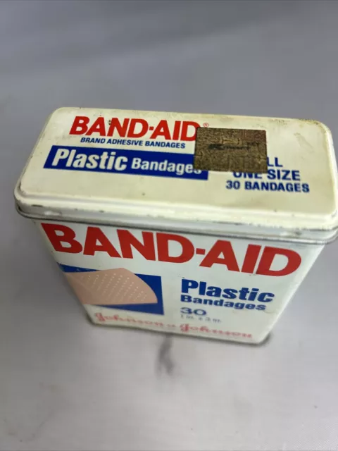 VTG BAND AID Tin 30 Sheer Bandages EMPTY 1983 Johnson & Johnson Set Prop 2