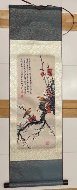 Vintage Original Signed Chinese Asian Silk Landscape Art Watercolor Painting 40”