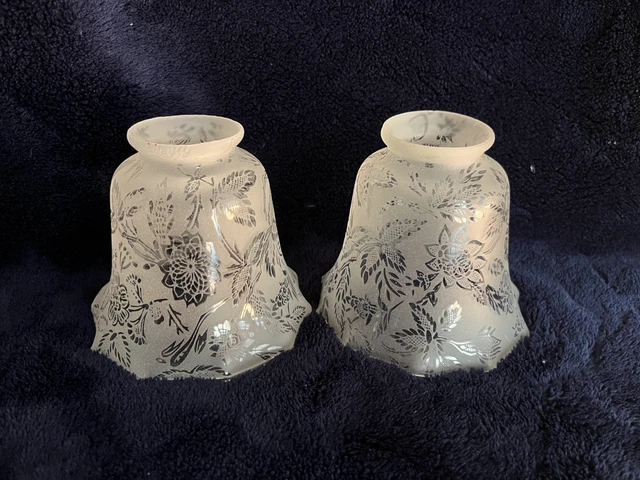 Victorian Etched Floral Fixture Shades, 2 1/8" Lip Fitter Crimp Top 4 1/2" EUC