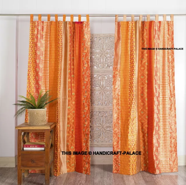 Arancione Vecchio Seta Sari Tenda Della Porta Camera Finestra Decor 2 PC 7,8, 9m