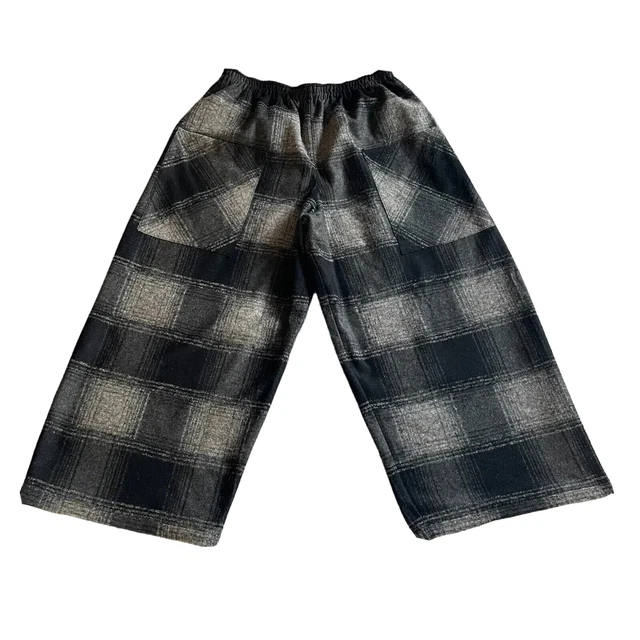 Elemente Clemente Trousers Size 3 L26” Grey Checked Boiled Wool Blend Wide Leg